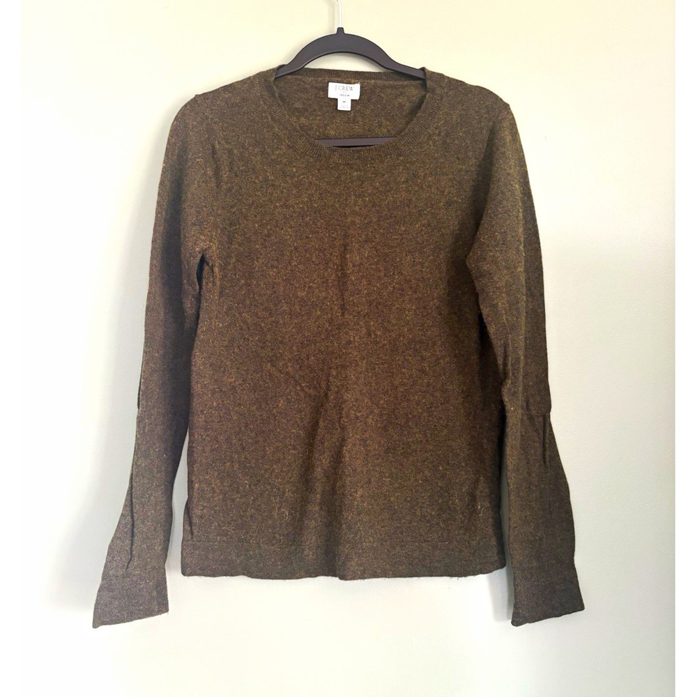 J.Crew Teddie Women's Green Crew Neck Knit Pullover Sweater M Merino/Cotton